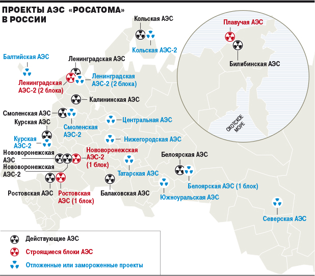 Карта атомных станций