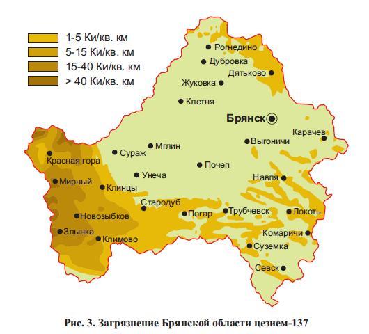 Брянская область чернобыльская зона карта