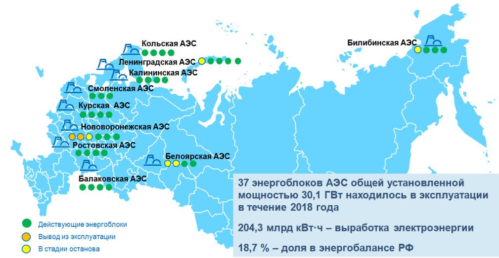 Карта атомных станций