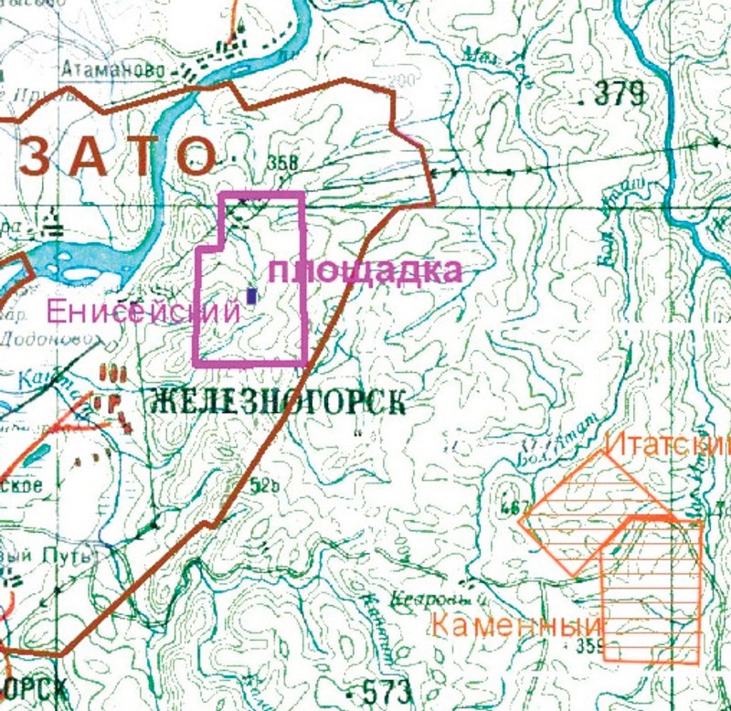 Рис. 1. Местоположение предварительно выбранной площадки на участке «Енисейский»