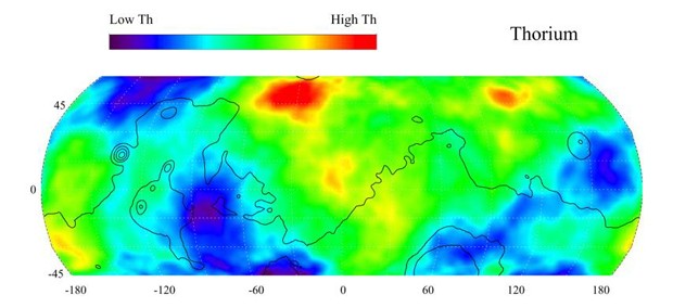 Карта распределения тория на Марсе (фото NASA)