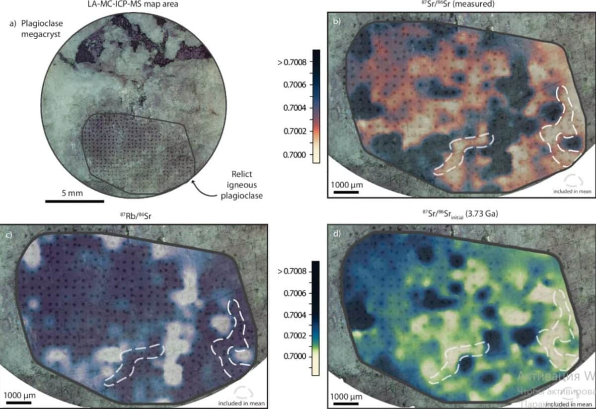 Соотношение изотопов стронция в образце анортозита из геологического комплекса Манфред в Австралии