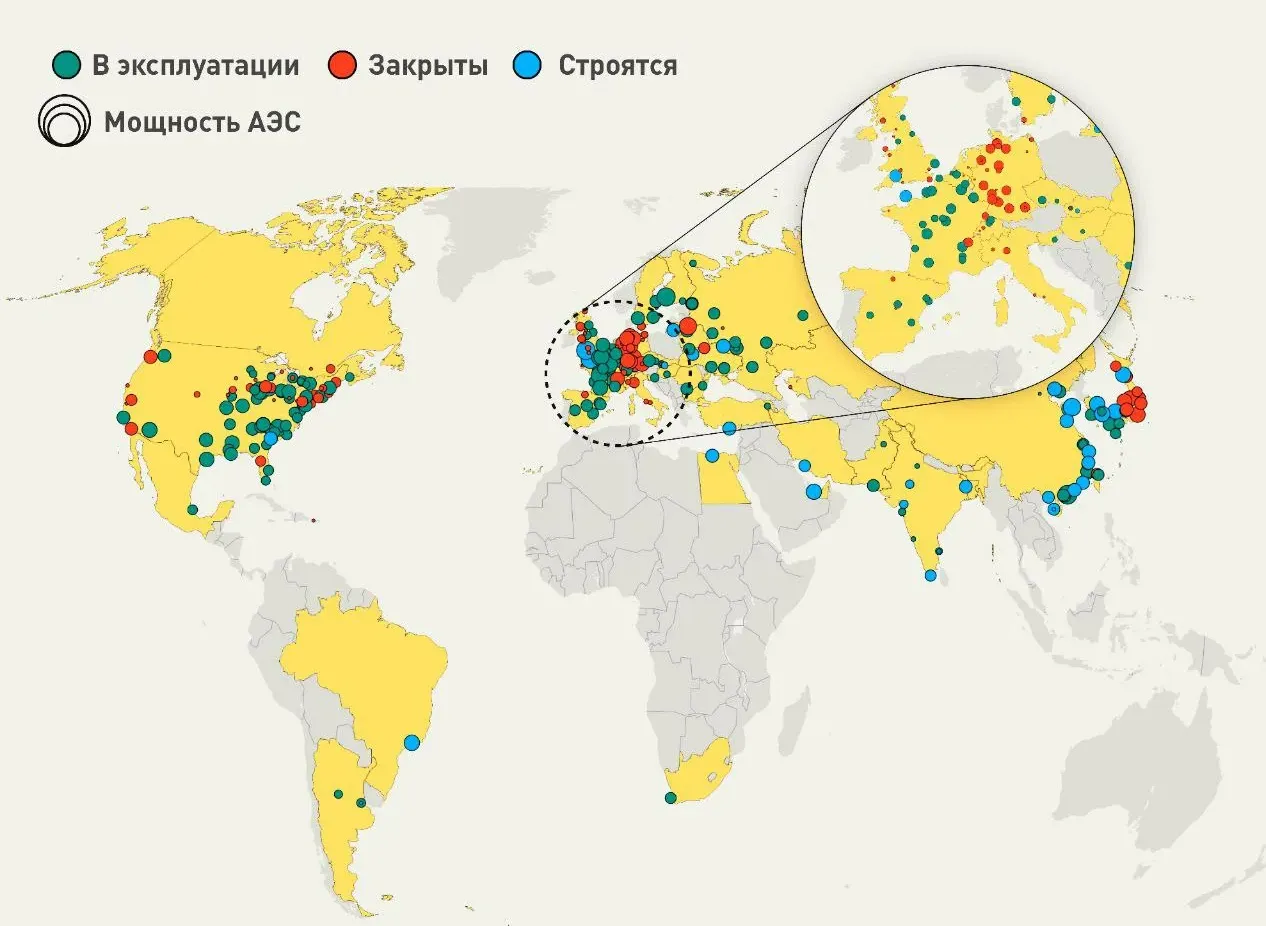 Действующие, строящиеся и закрытые АЭС мира Всемирная ядерная ассоциация