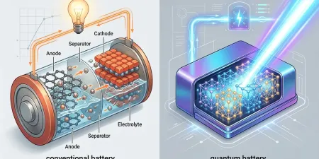 Сравнение принципа работы обычной и квантовой батареи